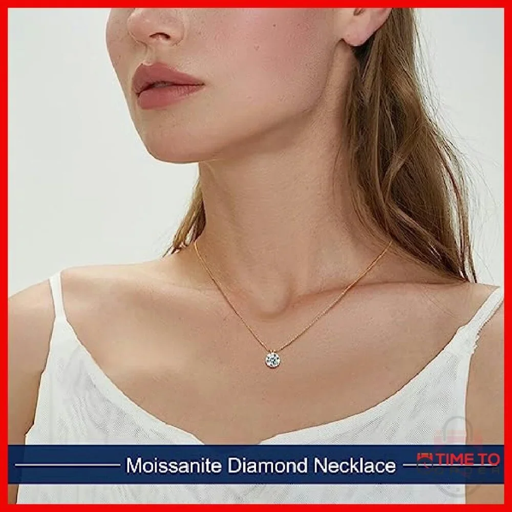 Lab-Created Moissanite Pendant Necklace 18K Gold Vermeil Sterling Silver